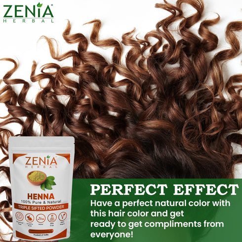 Zenia 100% Pure & Natural Henna Powder, 100 grams (3.5 oz), Orange-Red Hair Color, No Chemicals