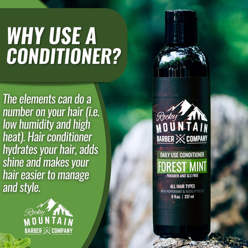 Rocky Mountain Barber Company Men's Conditioner - Tea Tree Oil, Peppermint & Eucalyptus, 8oz for All Hair Types
