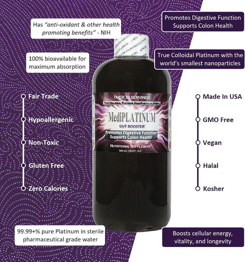 MediPLATINUM Gut Booster - 500 mL (16.9 Fl Oz) Nutritional Supplement in Clear BPA-Free Plastic Bottle
