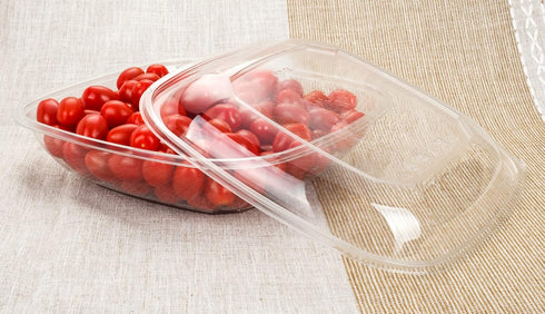 GOLDEN APPLE Disposable Plastic Serving Square Bowls with Lids, 80oz, 5 Sets, Large Clear Salad Containers