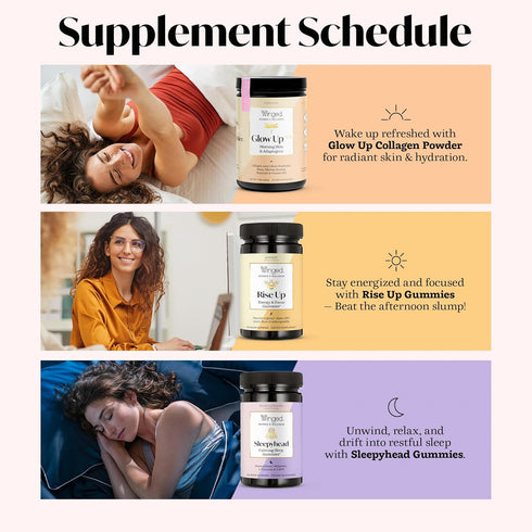 Winged Wellness Rise Up Gummies for Women - Daily Brain Boost Supplement with Natural Caffeine, Ashwagandha, B12, 60