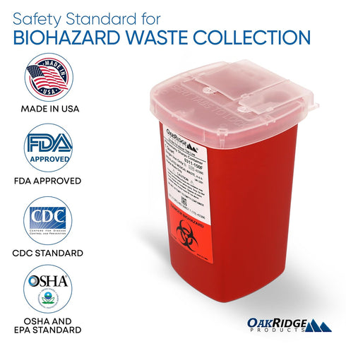 Oakridge Products 1 Quart Sharps Container for Home Use and Professional, Biohazard Needle and Syringe Disposal, 3-Pack