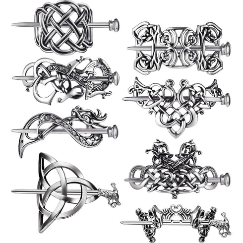 WILLBOND 8 Pcs Viking Celtic Hair Clips Vintage Knot Hair Sticks, Retro Silver Alloy Barrette Jewelry Accessories for