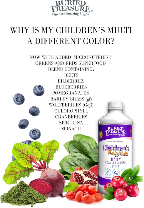 Buried Treasure Children's Daily Multi Liquid Multivitamin & Minerals Vegan Supplement for Kids, 16 oz