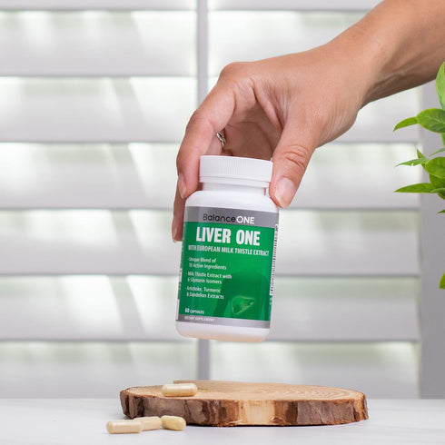 Balance ONE Liver Support Supplement with Milk Thistle Extract, Dandelion Root & Molybdenum, Vegan Capsules, 1 Month