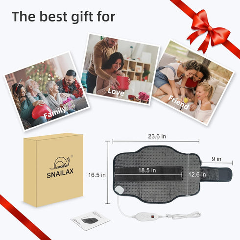Snailax Heating Pad for Back Pain Relief, 16”x24” Electric Heat Pad with Adjustable Strap