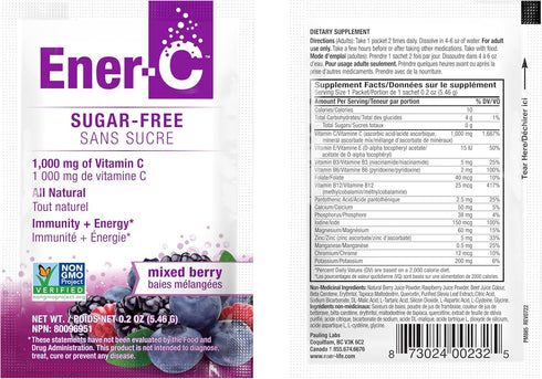 Ener-C Sugar Free Energy Mixed Berry Multivitamin Drink Mix with 1000mg Vitamin C & Electrolytes - 30 Count