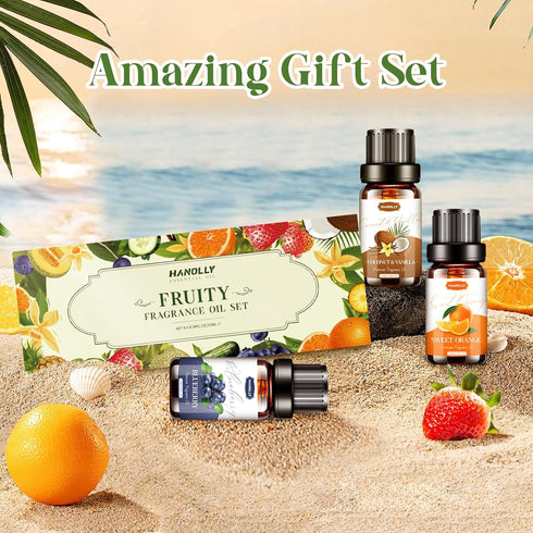 Fruity Essential Oils Set - Aromatherapy Essential Oils Kit for Diffuser, Candle Making, 6 x 10ML Strawberry Coconut