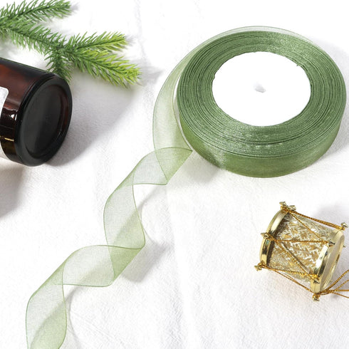 3/4 Inch Sage Green Sheer Organza Ribbon, 50 Yards Chiffon for Gift Wrapping, Father's Day, Wedding Crafts