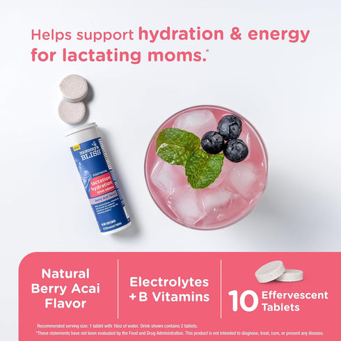 Mommy's Bliss Lactation Hydration Drink Tablets, Berry Acai Flavor, Electrolyes + B Vitamins, 1 pack (10 Tablets)