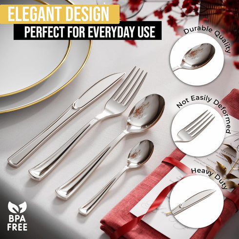 120 Pack Heavy Duty Silver Plastic Spoons - Disposable Silverware for Catering, Parties, Weddings