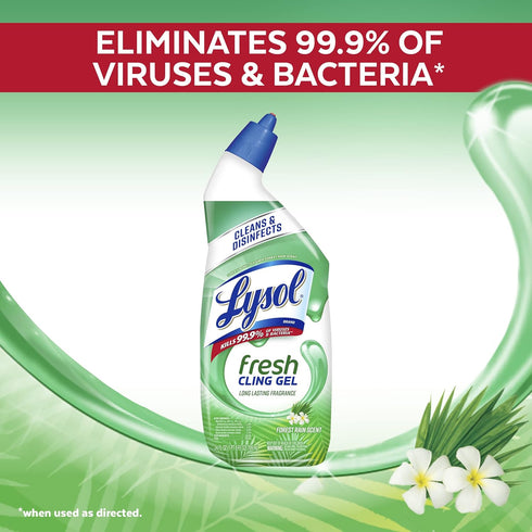 Lysol Toilet Bowl Cleaner Gel ¦ Cleaning and Disinfecting, Stain Removal, Forest Rain Scent, 24oz (Pack of 2)