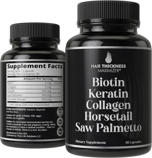 Advanced 5-in-1 Hair Growth Supplement for Women and Men - Biotin + Keratin + Collagen + Horsetail + Saw Palmetto
