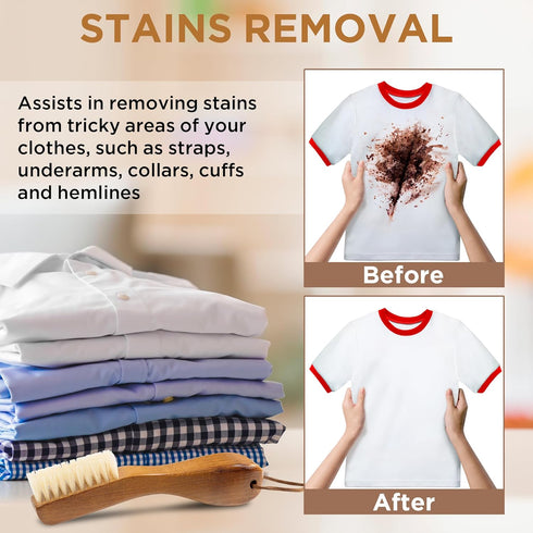 TAKAVU Laundry Brush for Stain Removal - Natural Boar Bristle Cleaning Brush with Ergonomic Handle