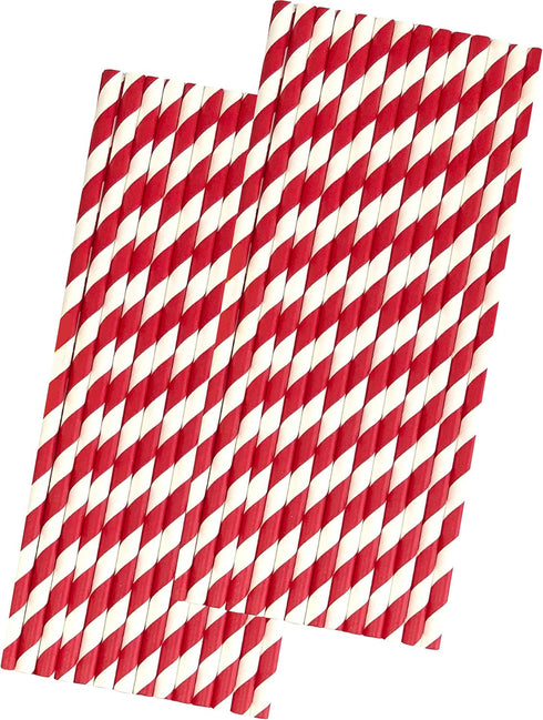 Red Stripe Paper Straws - 50 Pack | Valentine Party Supply - 7.75 Inches | Outside the Box Papers Brand