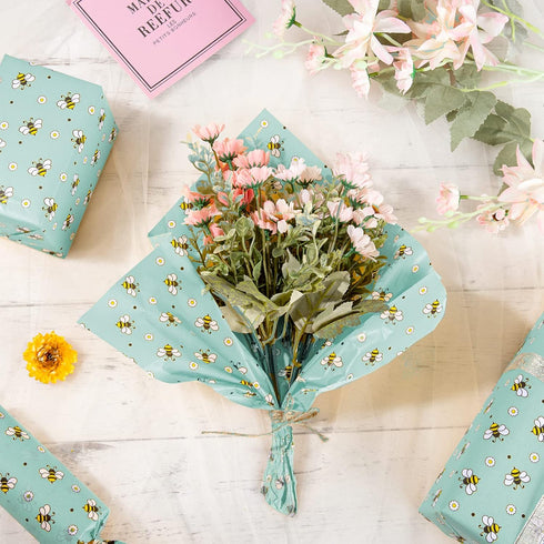 Whaline 100 Sheet Mint Green Bee Tissue Paper, Honeybee Pattern Gift Wrapping Paper for Birthday Baby Shower Party