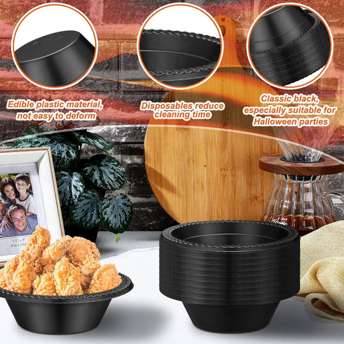 100 Pcs 12oz Black Disposable Plastic Bowls, Dessert Cups, Snack Bowls for Party Favor Picnic