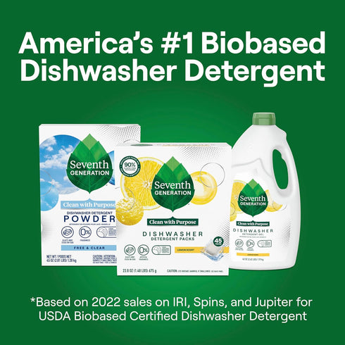 Seventh Generation Dishwasher Detergent Packs, Lemon Scent, 2 Pack, 45 Count for Sparkling Dishes