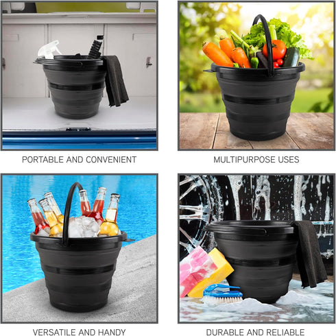 Set 2 10 SIMPLEMADE Collapsible Bucket Cleaning - Includes Foldable Buckets, Spray Bottle, Rag, Scrubbing Brush