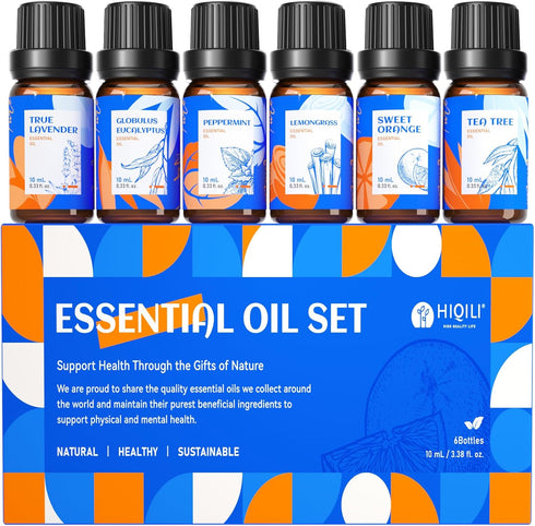 HIQILI Essential Oils for Diffusers - Top 6 Gift Essential Oil Set, 10ML*6