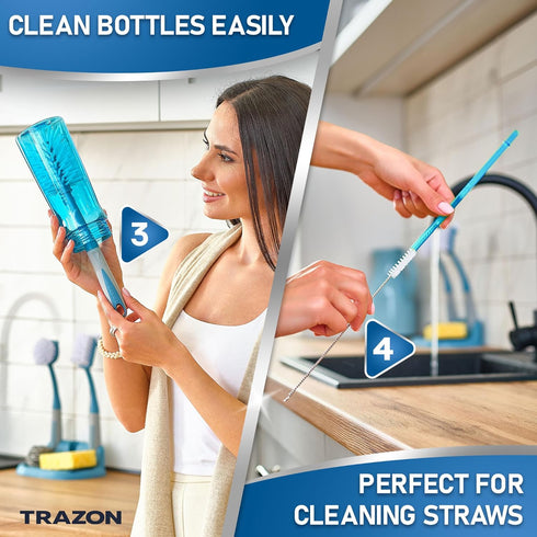 Set 5 Dish Brush of with Convenient Holder, Bottle Water Brush, Dish Scrub Brush, Scrubber Brush and Straw Brush