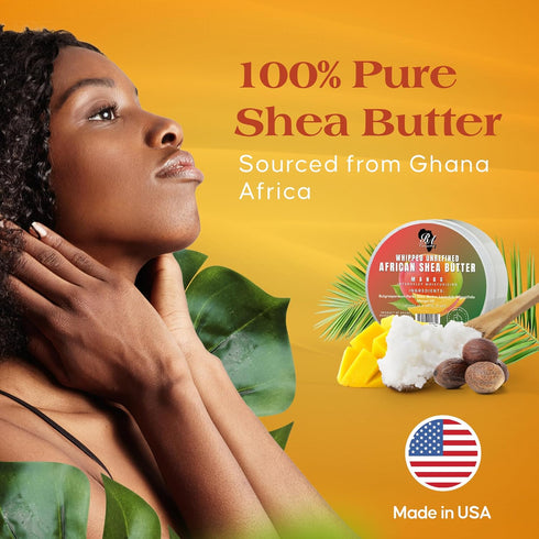 RA COSMETICS 100% African Shea Butter - Mango Scented Anti-Aging Moisturizer, 6 Ounce