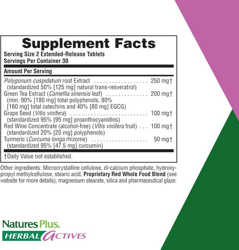 Natures Plus Herbal Actives Resveratrol, 125 mg, 60 Vegetarian Tablets for Health