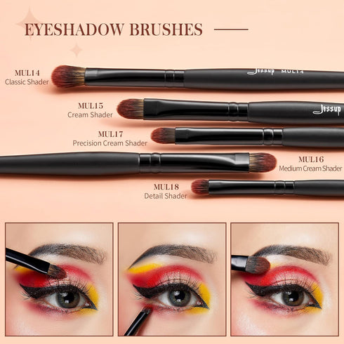 Jessup Eye Brushes Set, Vegan Makeup Brushes with 16pcs Premium Synthetic Brushes for Concealer, Powder, Eyeshadow