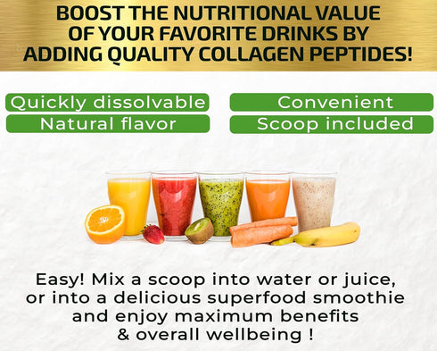 Collagen Peptides Powder with Vitamin C & Hyaluronic Acid, Hydrolyzed Multi Type I, II, III, V, X