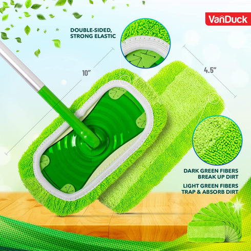 VanDuck Reusable Mop Pads - 4-Pack Compatible with Swiffer Sweeper, Washable Microfiber for All Purpose Cleaning