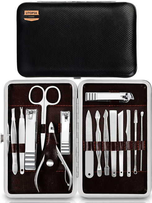 Utopia Care Manicure Kit, 15 Piece Professional Stainless Steel Nail Clippers Set for Men and Women with Luxurious
