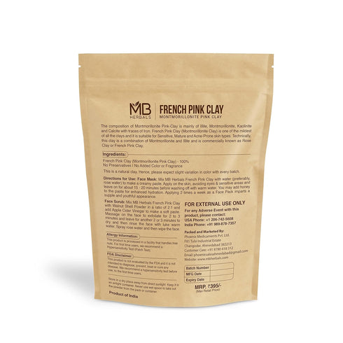 MB Herbals French Pink Clay, 8 oz / 0.5 LB Montmorrillonite Pink Clay for Face Pack & Soap Making