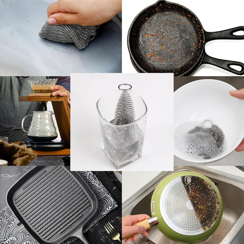 Penhderm 316L (18CM*18CM) Stainless Steel Cast Iron Cleaner, Chainmail Scrubber,Kitchen Tool,Chain Mail Scrubber Cast