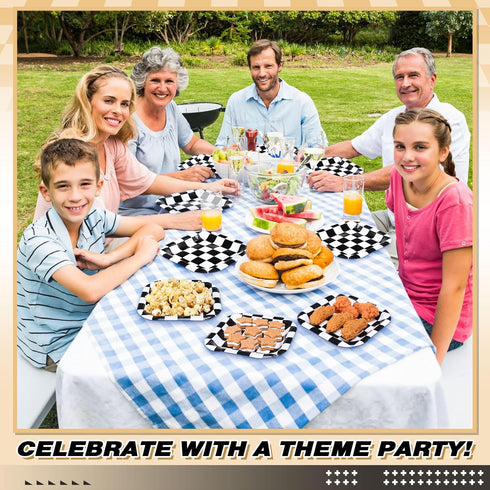 100 Pcs Black and White Checkered Dessert Plates, 7 x 7 Inch Disposable Square Paper Plates for Birthday and Baby