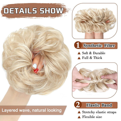 MORICA Messy Bun Hair Piece for Women - Elastic Wavy Curly Fake Bun Hair Extension Chignon Ponytail Hairpieces (Ash