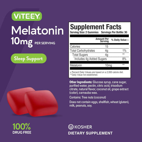 Melatonin 10mg Sleep Gummies for Adults and Teens, Vegan Sleep Support Aid, Chewable Berry Flavored Gummy.