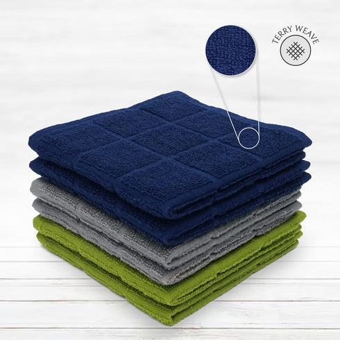 100% Cotton Terry Dish Cloth, 6 Pack, 12 x 12 Inches, Super Soft and Absorbent Rags for Kitchen Cleaning