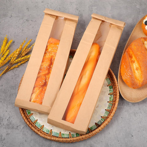 Nodaaiie 100 Pack 23.22 4.33 1.57 Inch x x Baguette Bread Bags with Clear Window, Long French Bread Bag, Paper Bakery
