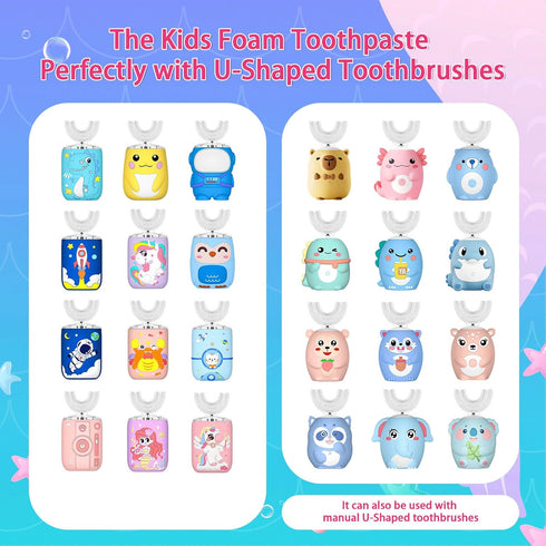 Kids Foam Fluoride Free Toothpaste Mix Mint Flavor, Toddler Natural Teeth Deep Cleaning Toothpaste for U Shaped