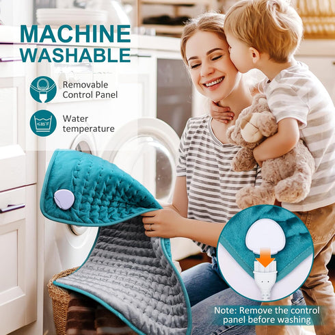 Electric Heating Pad for Back/Shoulder/Neck/Knee/Leg Pain Relief - 6 Fast Heating Settings, Auto-Off, Machine Washable,