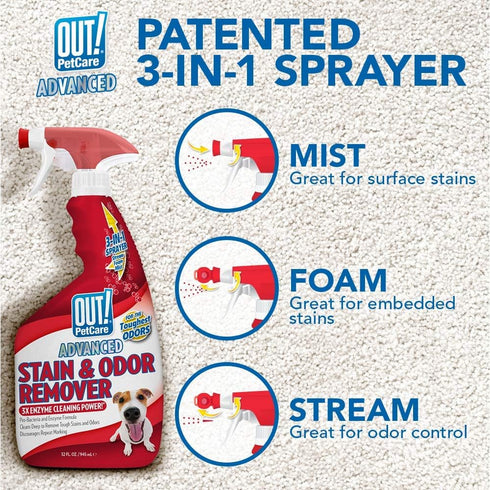 OUT! PetCare Advanced Stain and Odor Remover, Pro-Bacteria Enzyme Formula, 32 oz (Pack of 2)