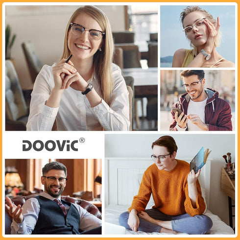 DOOViC 4 Pack Blue Light Blocking Reading Glasses - Anti Eyestrain Fashion Classic Style for Women Men 1.50 Strength