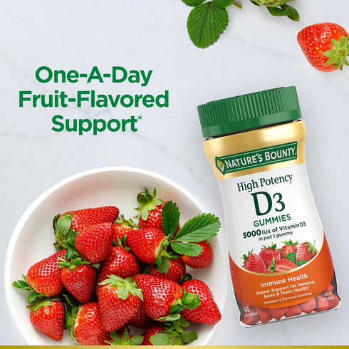Nature's Bounty High Potency Vitamin D3 5000 IU | 60 Gummies | Immune Support, Strawberry Flavor