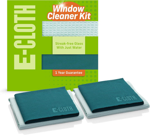 E-Cloth Window Cleaner Kit, Streak-Free Window and Glass Cleaning Cloth, Microfiber Towel Cleaning Kit, Green - 2 Pack