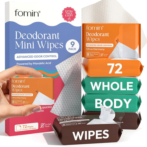 FOMIN Acidified Travel Deodorant Mini Wipes For Women & Men- Variety Pack