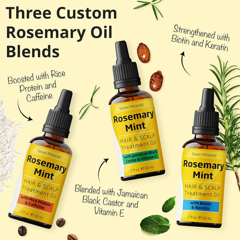 Seven Minerals NEW Rosemary Oil for Hair Growth | Infused with Jamaican Black Castor Oil, Vitamin E, Mint & Natural