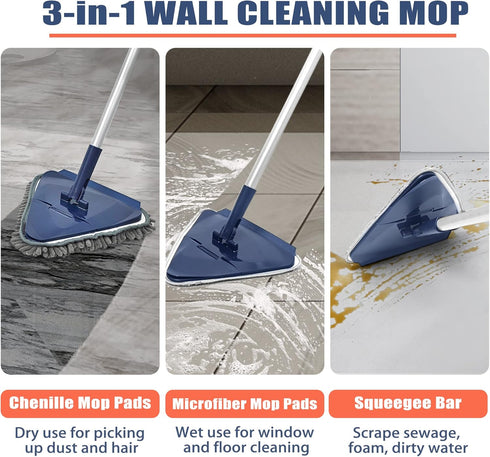 JEHONN Wall Cleaner Mop with Long Handle, 3-in-1 Ceiling Cleaning Tool with 6 Replacement Microfiber Pads