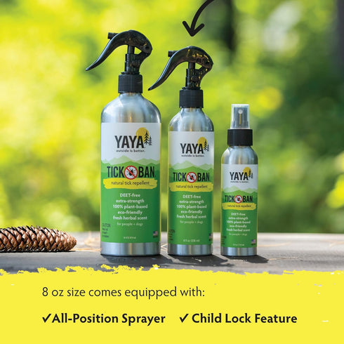 TICK BAN Yaya Organics All Natural Extra Strength Tick Repellent, Deet Free, 8 Ounce Spray Bottle