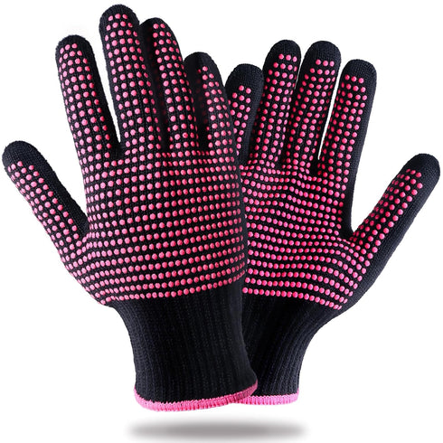 Teenitor 2 Pcs Heat Resistant Gloves with Silicone Bumps, Professional Mitts for Hair Styling, Rose Red