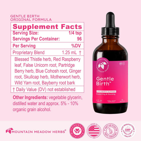 Mountain Meadow Herbs Gentle Birth - Fast Acting Liquid Herbal Extract for Birth Prep/Labor Support, 4oz